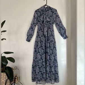 Vintage Flowered Dress With Bow Tie (Size S)